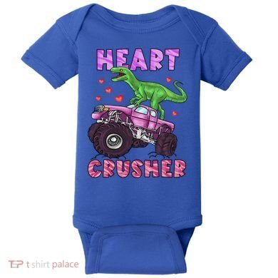 Funny Valentines Day Graphic Gift Heart Dinosaur Crusher Meaningful Gift Baby Bodysuit