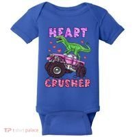 Funny Valentines Day Graphic Gift Heart Dinosaur Crusher Meaningful Gift Baby Bodysuit thumb 0