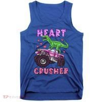 Funny Valentines Day Graphic Gift Heart Dinosaur Crusher Meaningful Gift Tank Top thumb 0