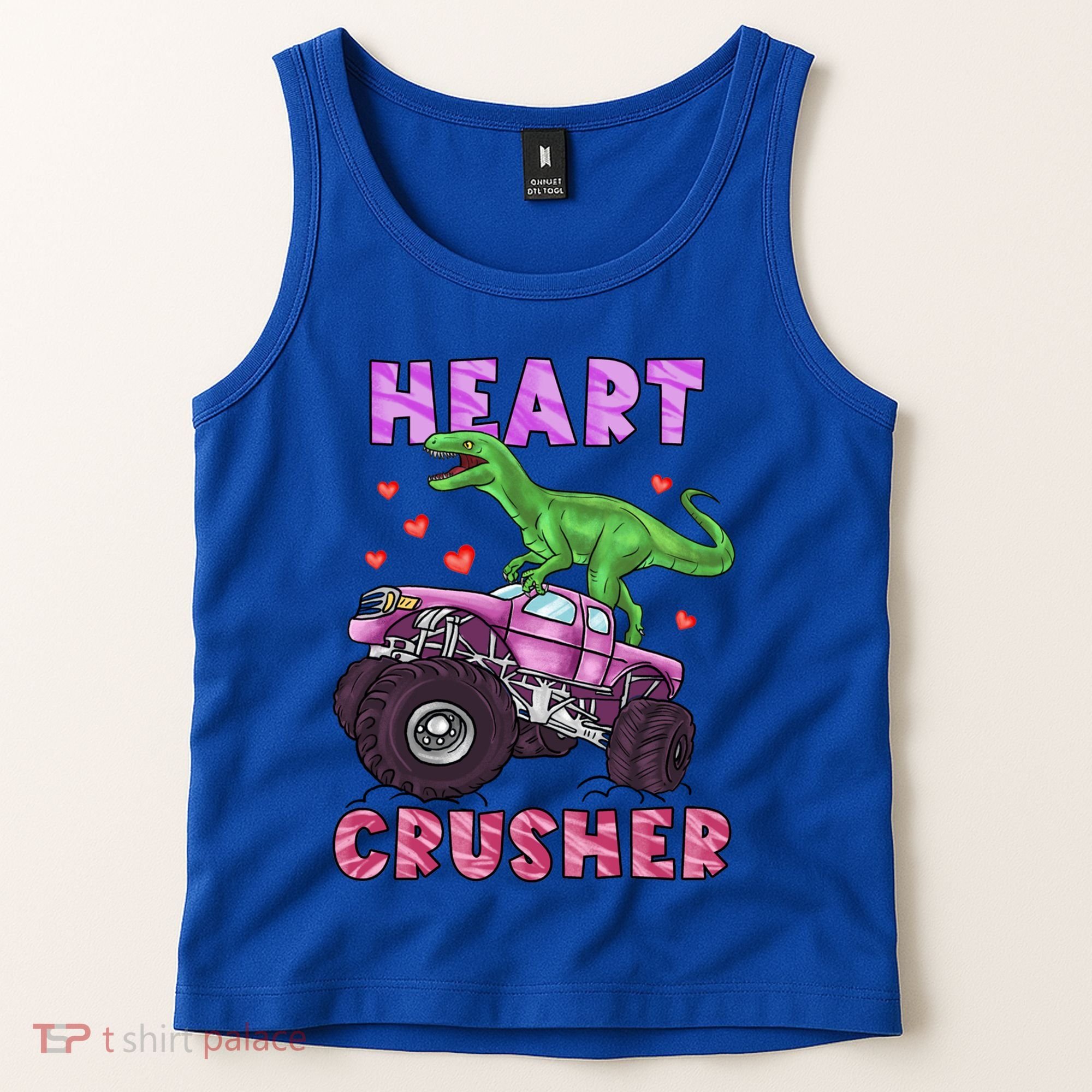 Funny Valentines Day Graphic Gift Heart Dinosaur Crusher Meaningful Gift Tank Top