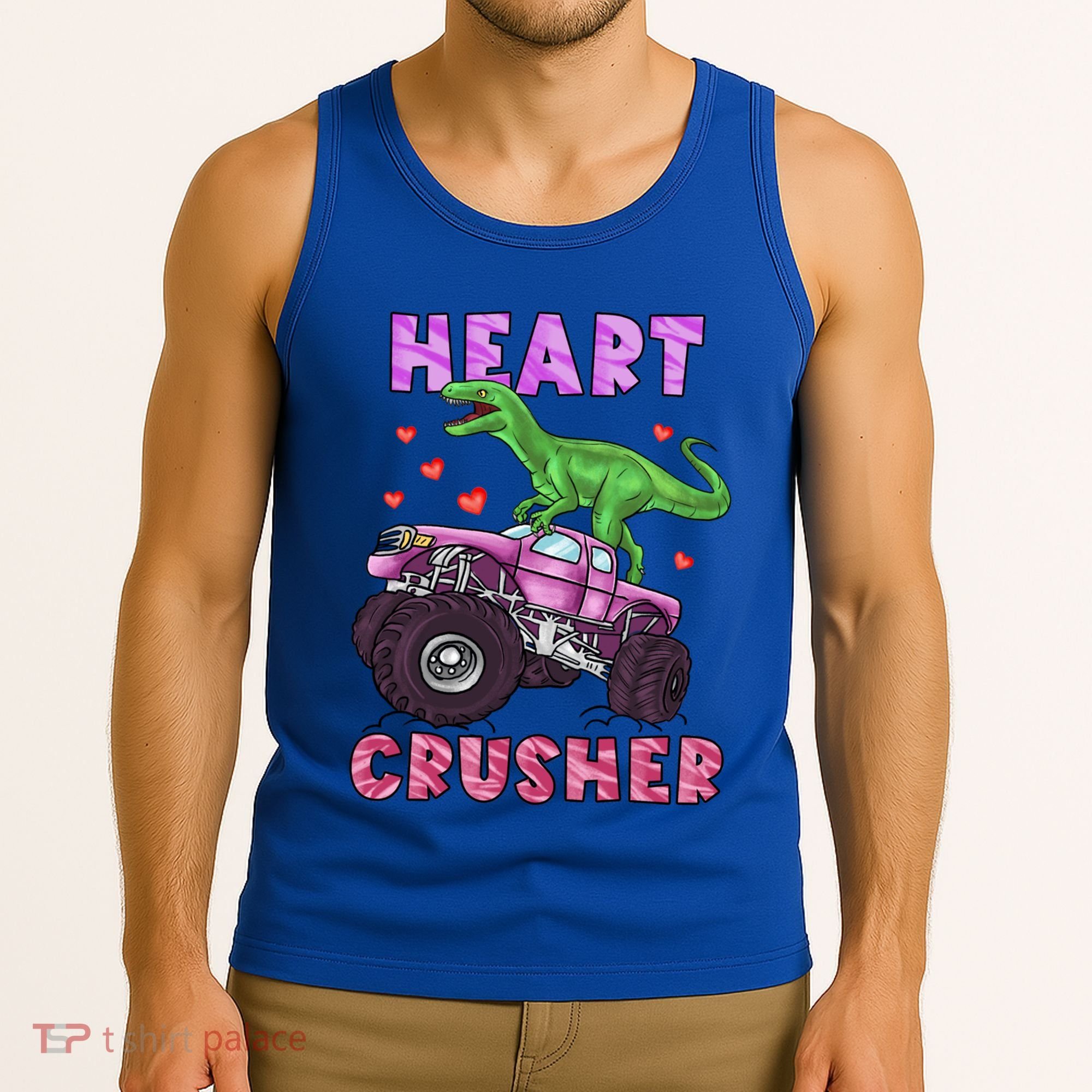 Funny Valentines Day Graphic Gift Heart Dinosaur Crusher Meaningful Gift Tank Top