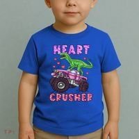Funny Valentines Day Graphic Gift Heart Dinosaur Crusher Meaningful Gift Toddler T-Shirt thumb 2