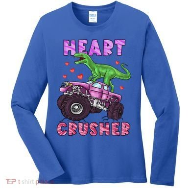 Funny Valentines Day Graphic Gift Heart Dinosaur Crusher Meaningful Gift Women's Long Sleeve Shirt