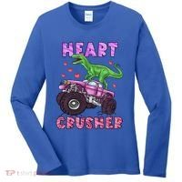 Funny Valentines Day Graphic Gift Heart Dinosaur Crusher Meaningful Gift Women's Long Sleeve Shirt thumb 0