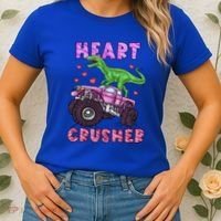 Funny Valentines Day Graphic Gift Heart Dinosaur Crusher Meaningful Gift Women's T-Shirt thumb 2