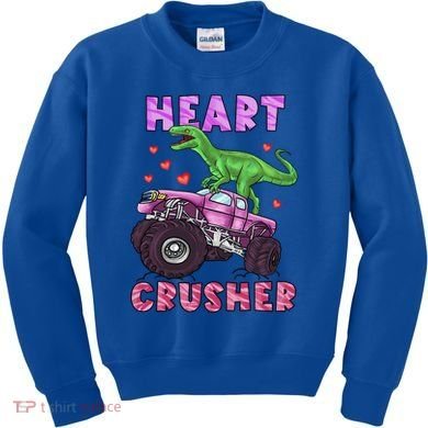 Funny Valentines Day Graphic Gift Heart Dinosaur Crusher Meaningful Gift Kids Sweatshirt