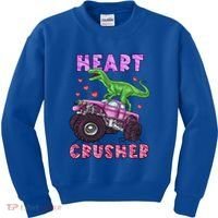 Funny Valentines Day Graphic Gift Heart Dinosaur Crusher Meaningful Gift Kids Sweatshirt thumb 0