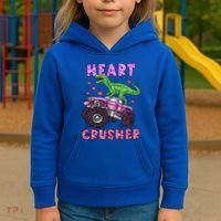 Funny Valentines Day Graphic Gift Heart Dinosaur Crusher Meaningful Gift Kids Hoodie thumb 3