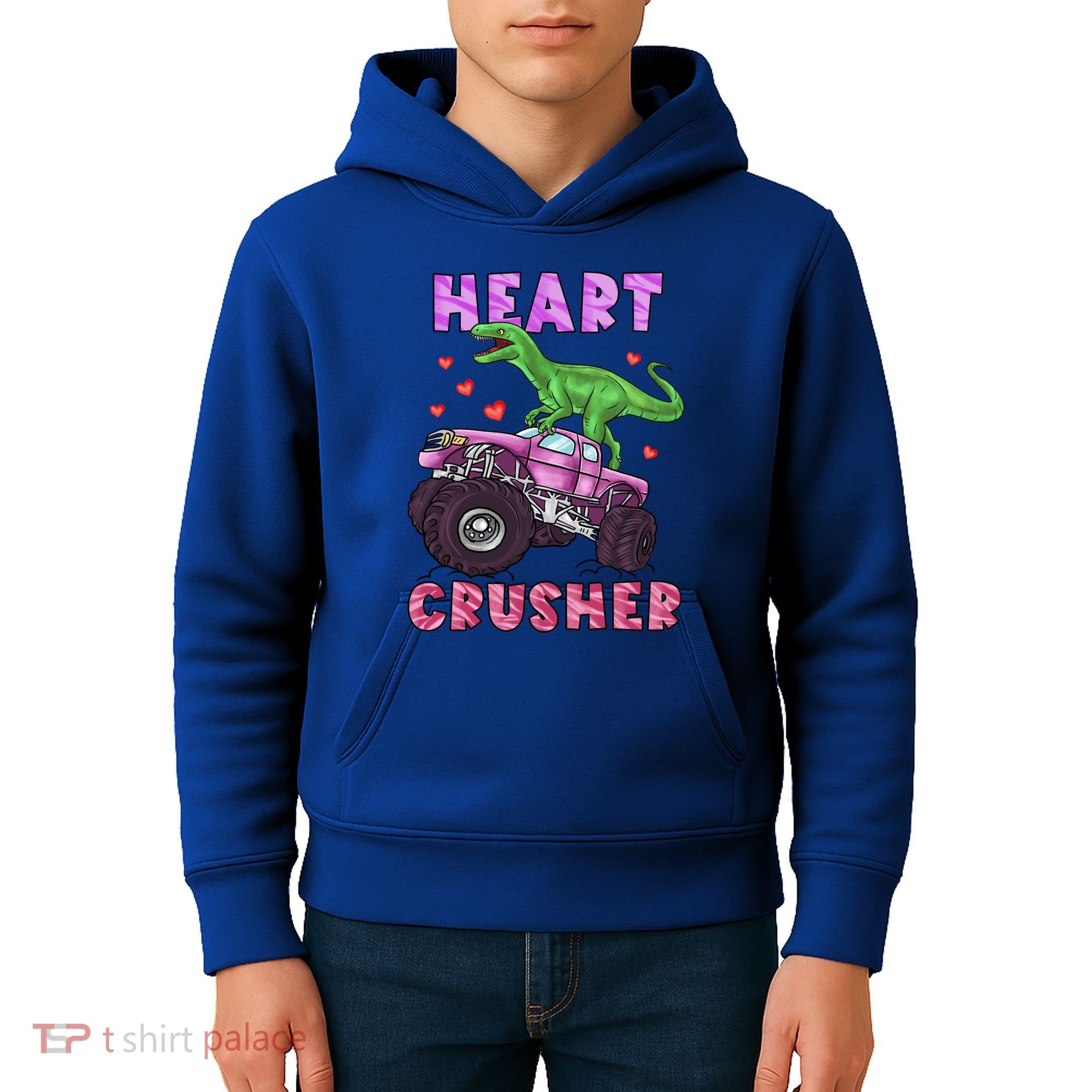 Funny Valentines Day Graphic Gift Heart Dinosaur Crusher Meaningful Gift Kids Hoodie