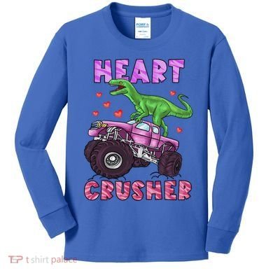 Funny Valentines Day Graphic Gift Heart Dinosaur Crusher Meaningful Gift Kids Long Sleeve Shirt