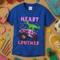 Funny Valentines Day Graphic Gift Heart Dinosaur Crusher Meaningful Gift Kids T-Shirt thumb 3