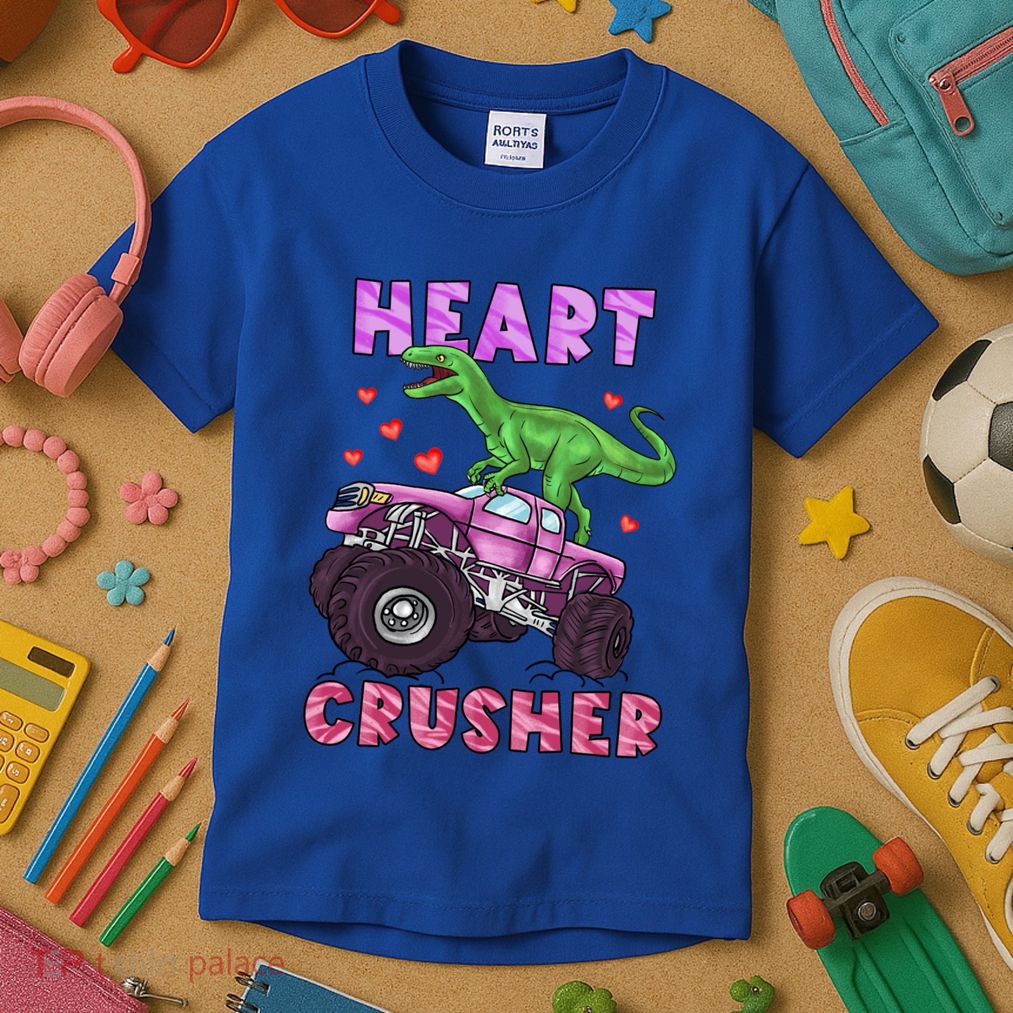 Funny Valentines Day Graphic Gift Heart Dinosaur Crusher Meaningful Gift Kids T-Shirt
