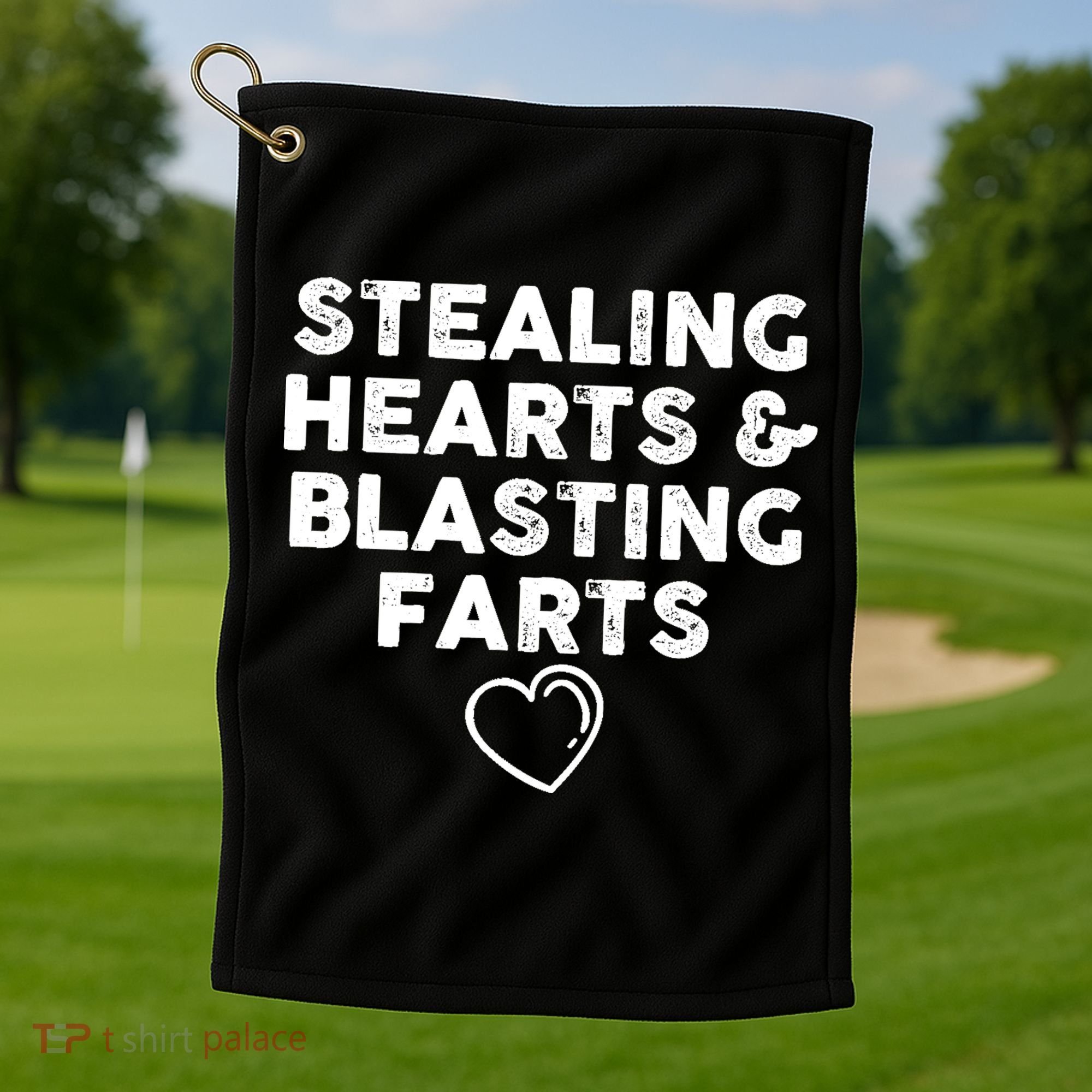 Funny ValentineS Day Stealing Hearts And Blasting Farts Golf Towel