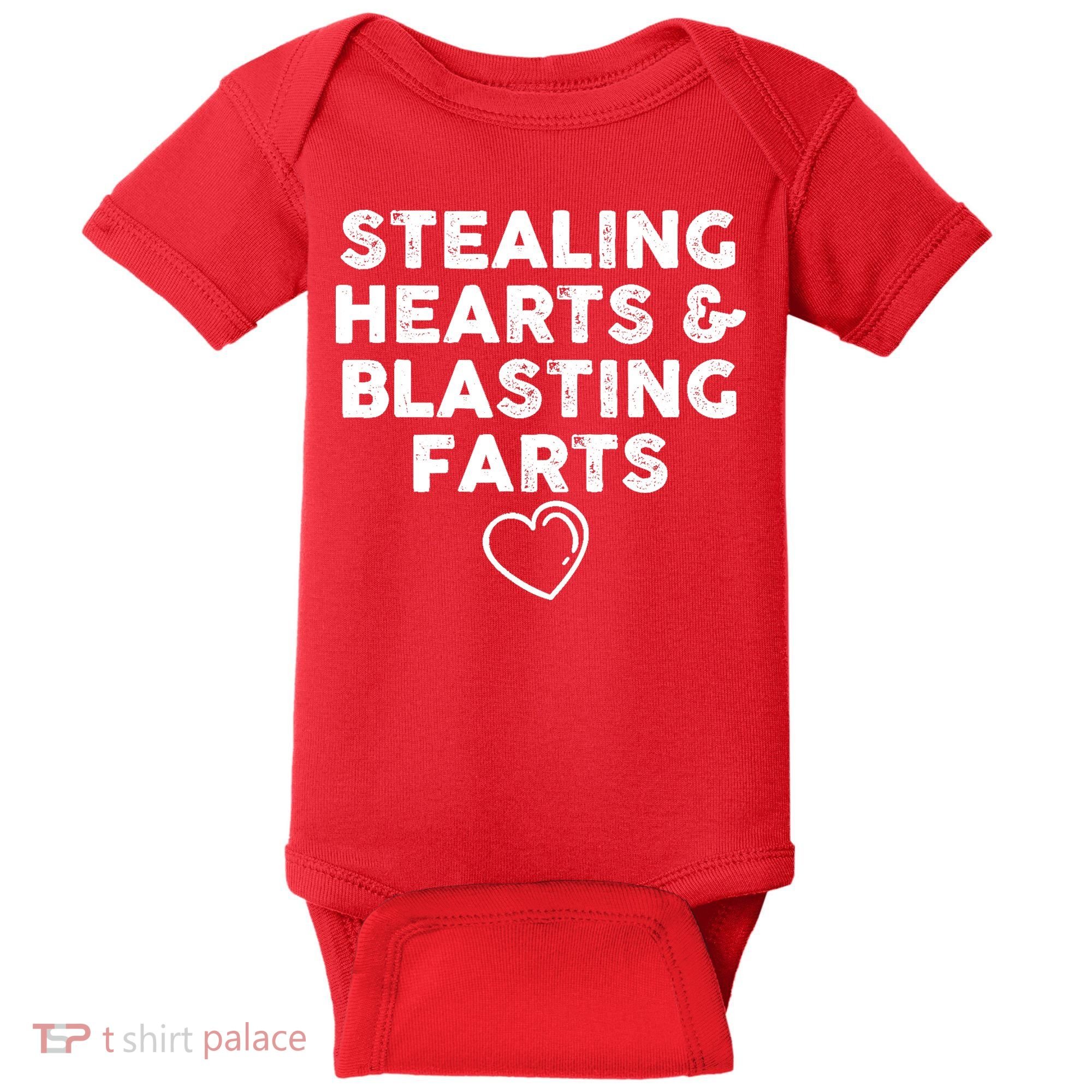 Funny ValentineS Day Stealing Hearts And Blasting Farts Baby Bodysuit