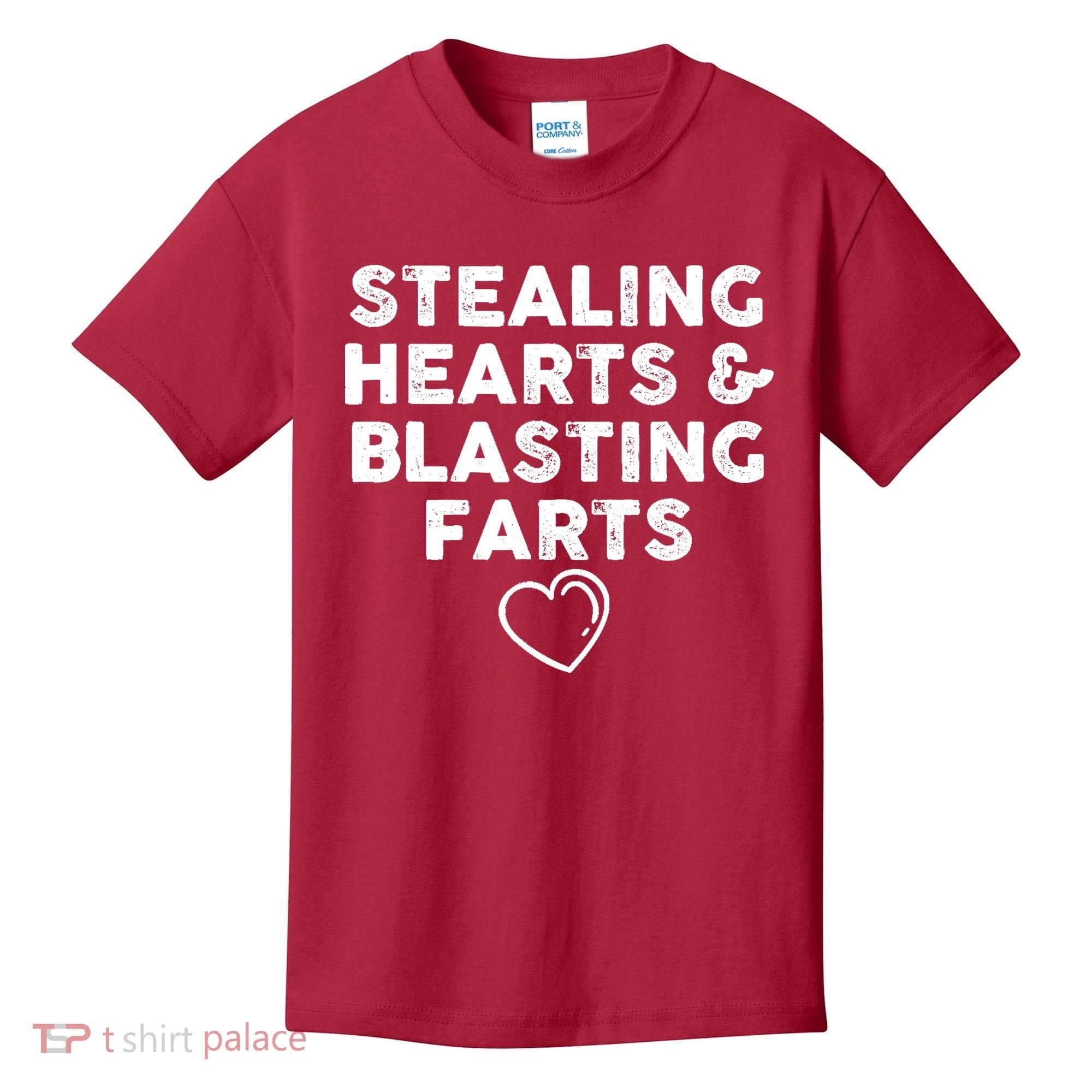 Funny ValentineS Day Stealing Hearts And Blasting Farts Kids T-Shirt