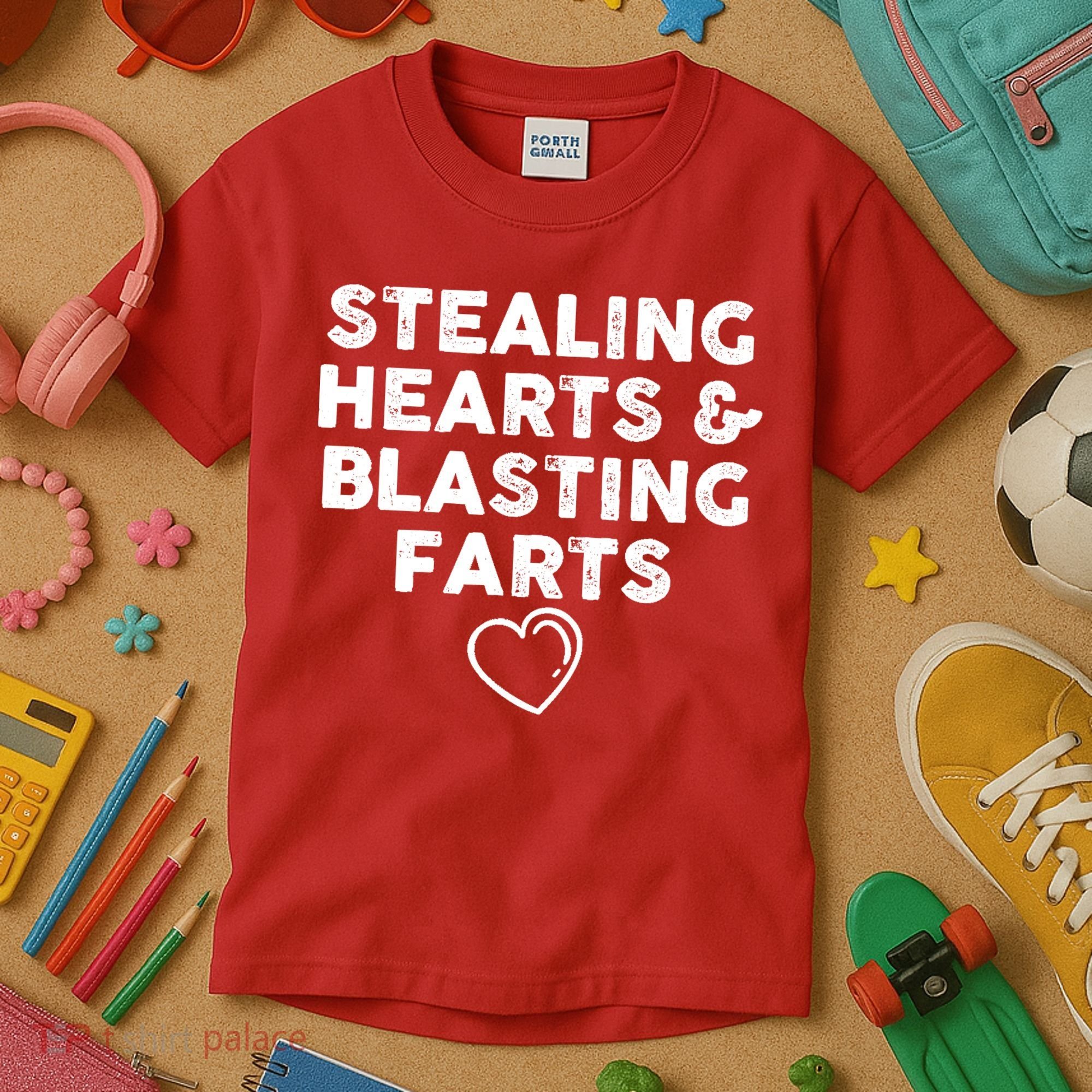 Funny ValentineS Day Stealing Hearts And Blasting Farts Kids T-Shirt
