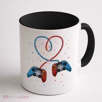 Funny Valentine's Day Gamer Couple Gift Controllers Heart Gift Coffee Mug thumb 1