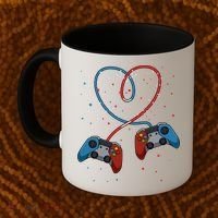 Funny Valentine's Day Gamer Couple Gift Controllers Heart Gift Coffee Mug thumb 2