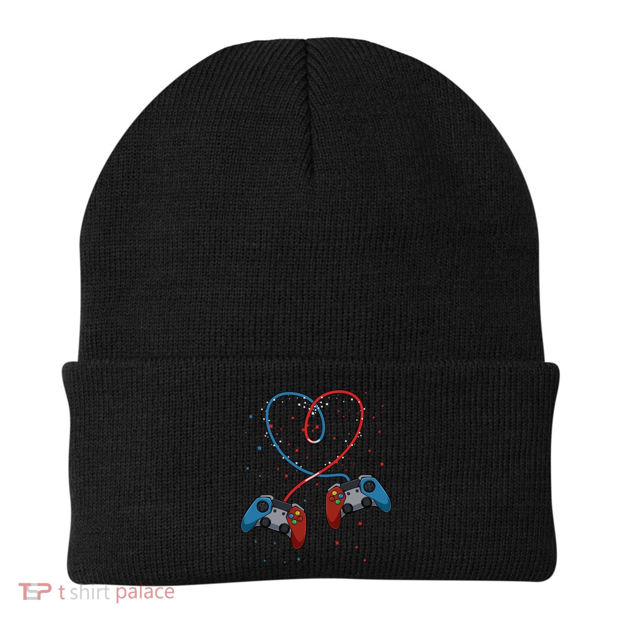 Funny Valentine's Day Gamer Couple Gift Controllers Heart Gift Beanie