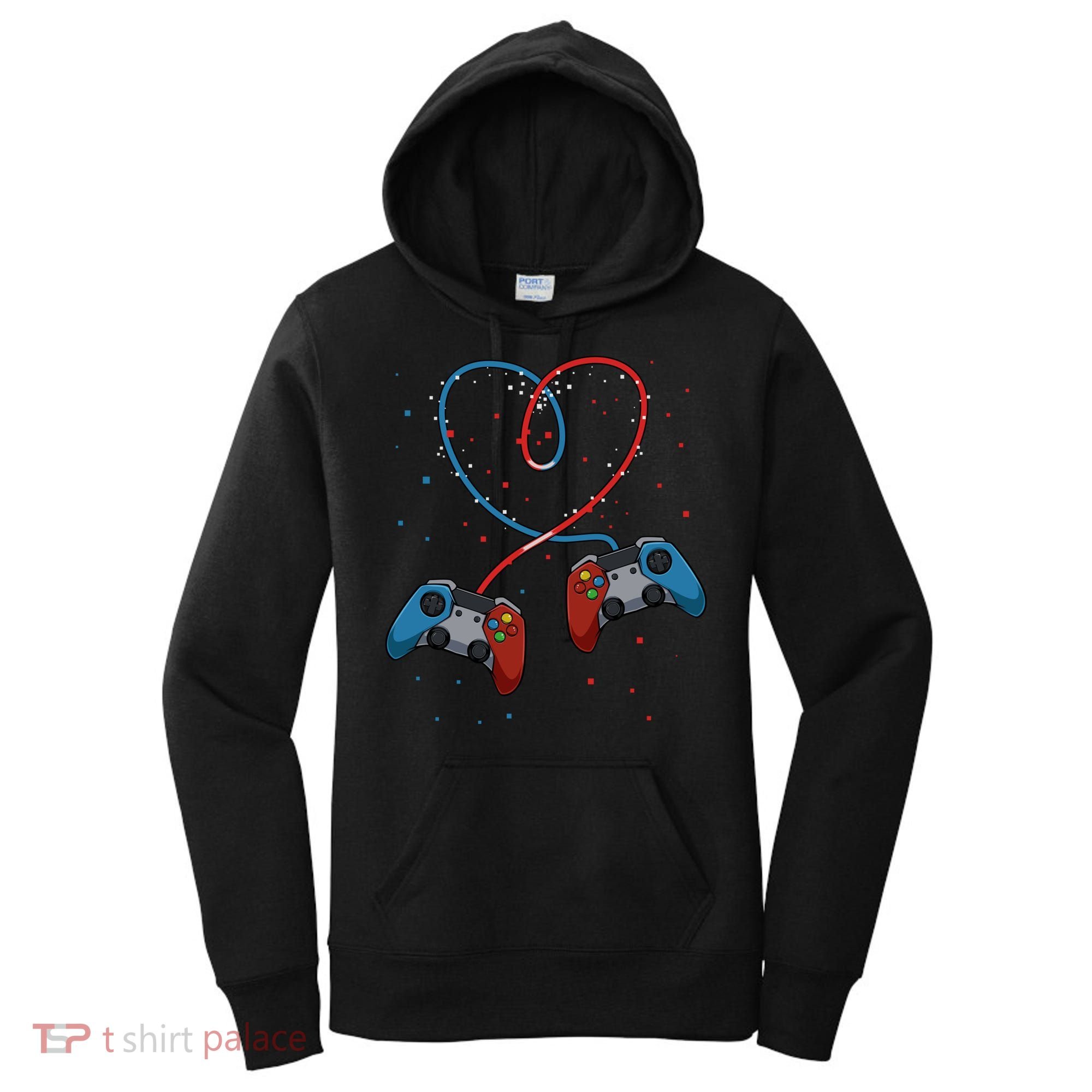 Funny Valentine's Day Gamer Couple Gift Controllers Heart Gift Women's Hoodie