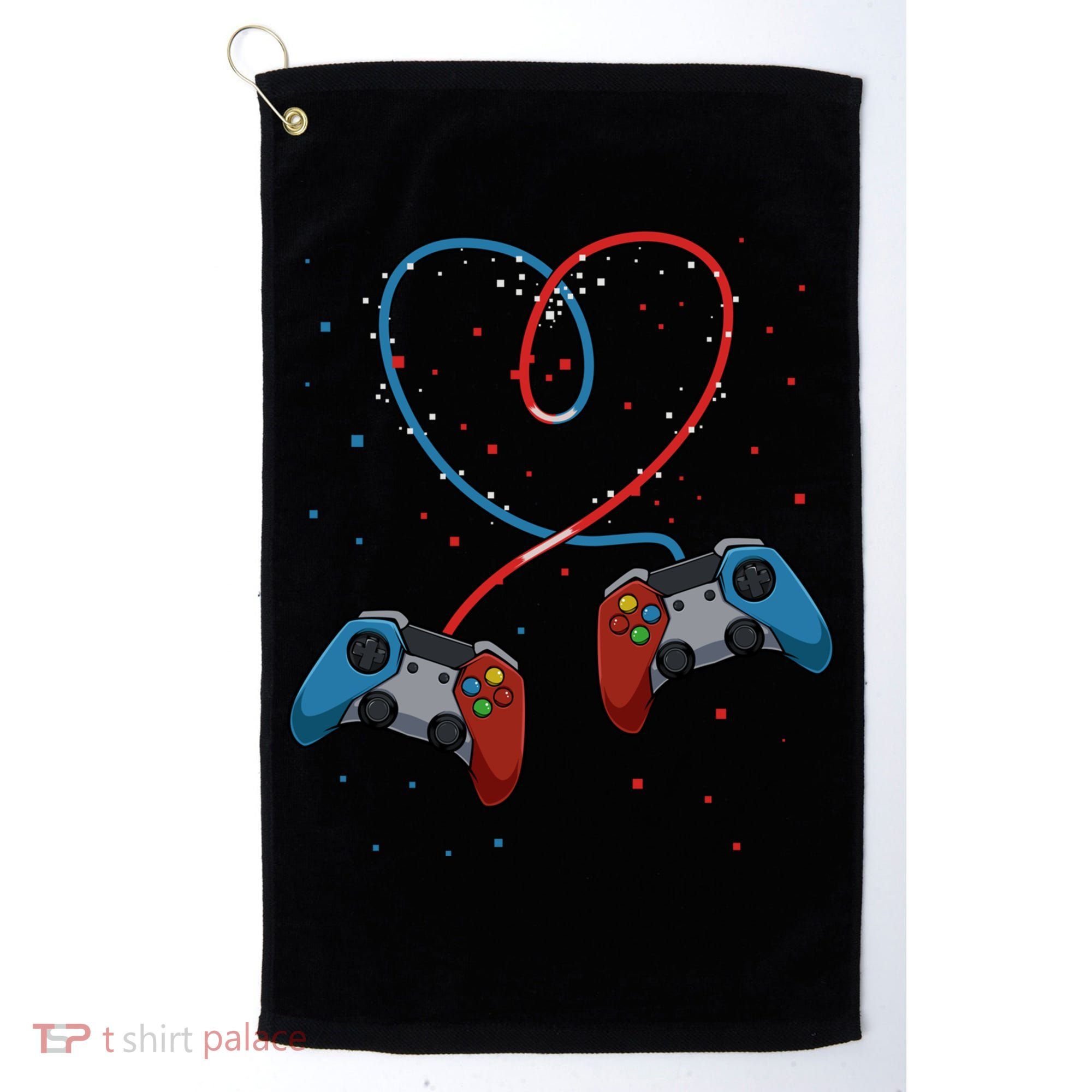 Funny Valentine's Day Gamer Couple Gift Controllers Heart Gift Golf Towel