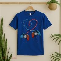 Funny Valentine's Day Gamer Couple Gift Controllers Heart Gift T-Shirt thumb 2