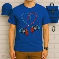 Funny Valentine's Day Gamer Couple Gift Controllers Heart Gift T-Shirt thumb 6