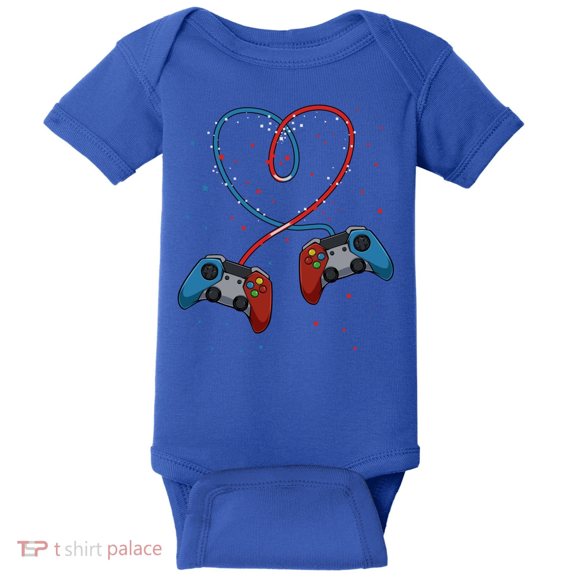 Funny Valentine's Day Gamer Couple Gift Controllers Heart Gift Baby Bodysuit