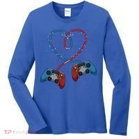Funny Valentine's Day Gamer Couple Gift Controllers Heart Gift Women's Long Sleeve Shirt thumb 0