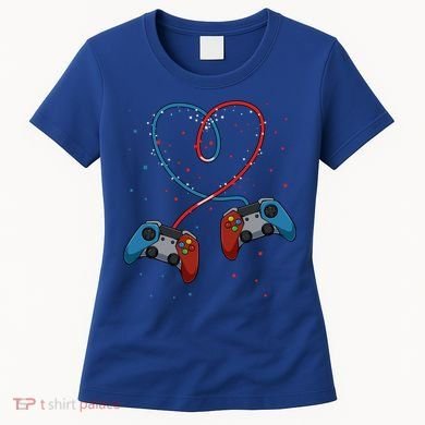 Funny Valentine's Day Gamer Couple Gift Controllers Heart Gift Women's T-Shirt