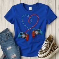 Funny Valentine's Day Gamer Couple Gift Controllers Heart Gift Women's T-Shirt thumb 3