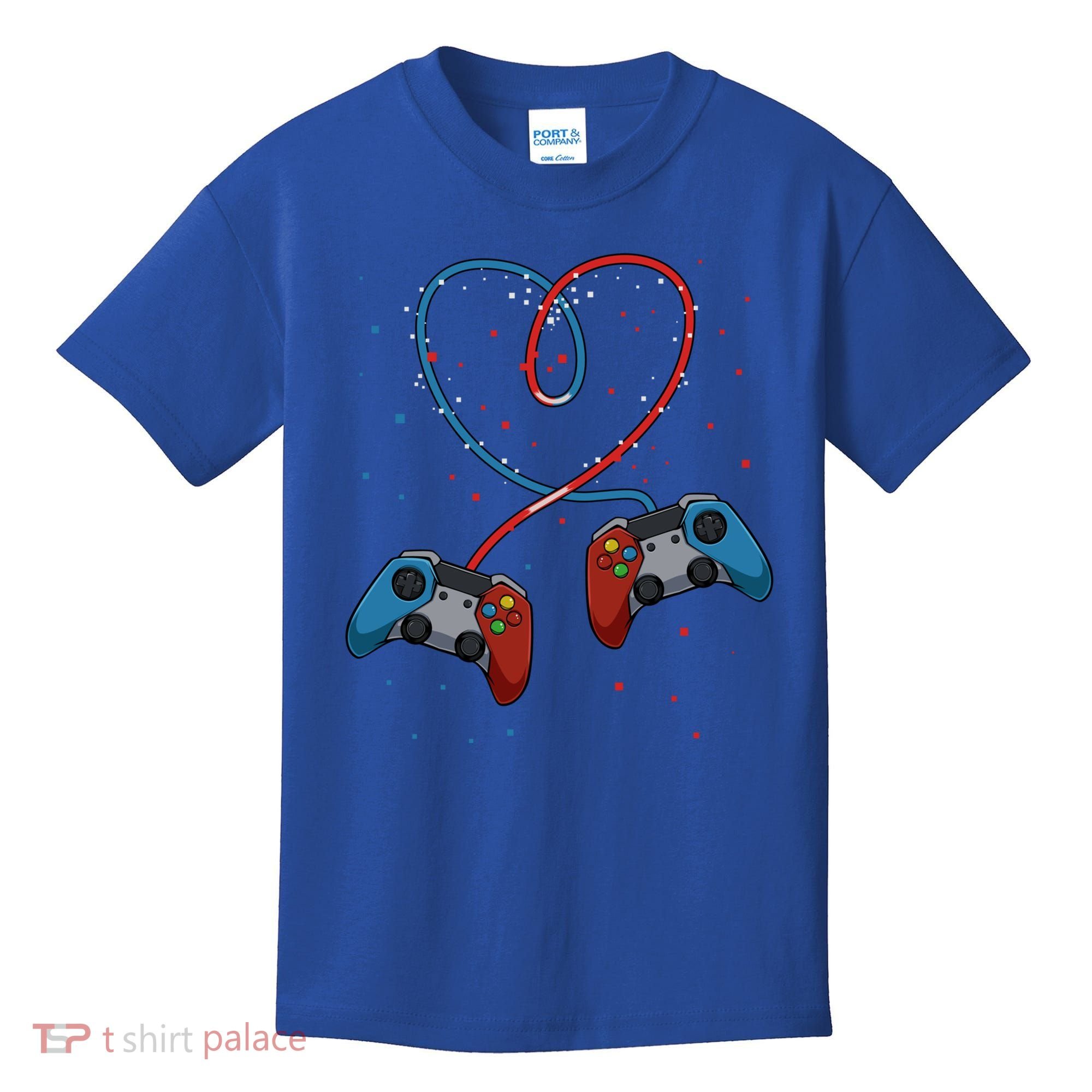 Funny Valentine's Day Gamer Couple Gift Controllers Heart Gift Kids T-Shirt