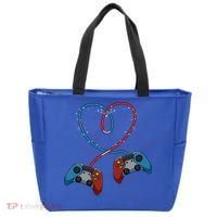 Funny Valentine's Day Gamer Couple Gift Controllers Heart Gift Tote Bag thumb 0