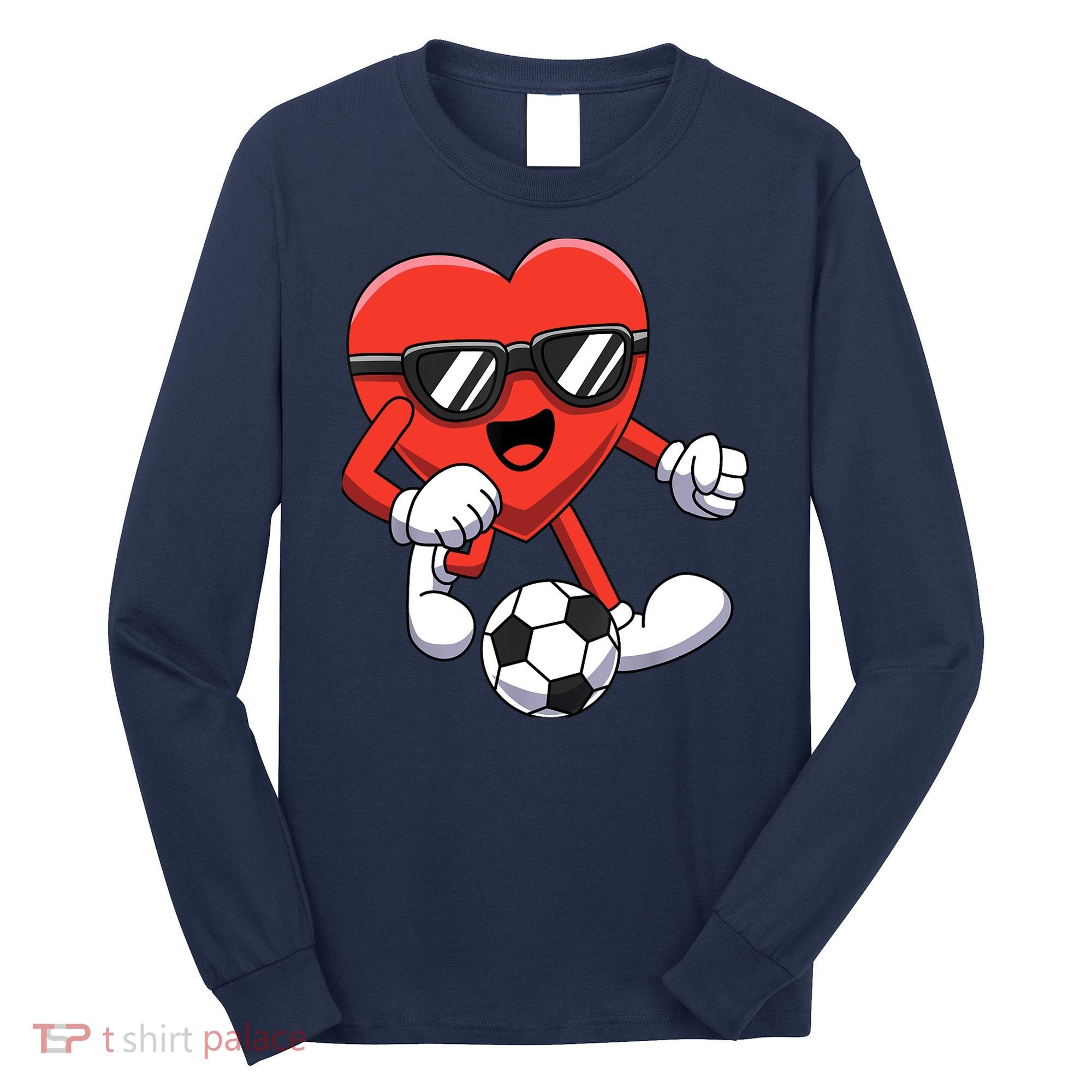 Funny Valentines Day Heart Playing Soccer Boy Girl Long Sleeve Shirt