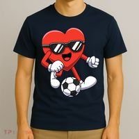 Funny Valentines Day Heart Playing Soccer Boy Girl T-Shirt thumb 3