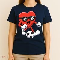 Funny Valentines Day Heart Playing Soccer Boy Girl T-Shirt thumb 4