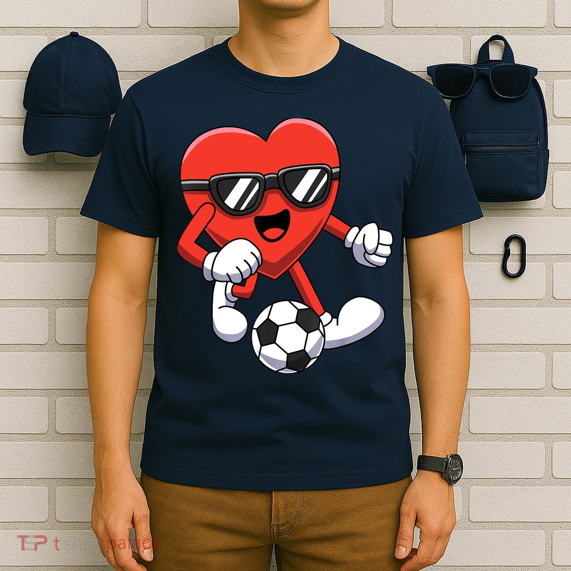 Funny Valentines Day Heart Playing Soccer Boy Girl T-Shirt