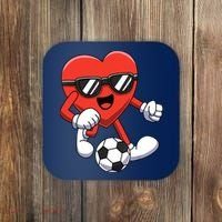 Funny Valentines Day Heart Playing Soccer Boy Girl Coaster thumb 0