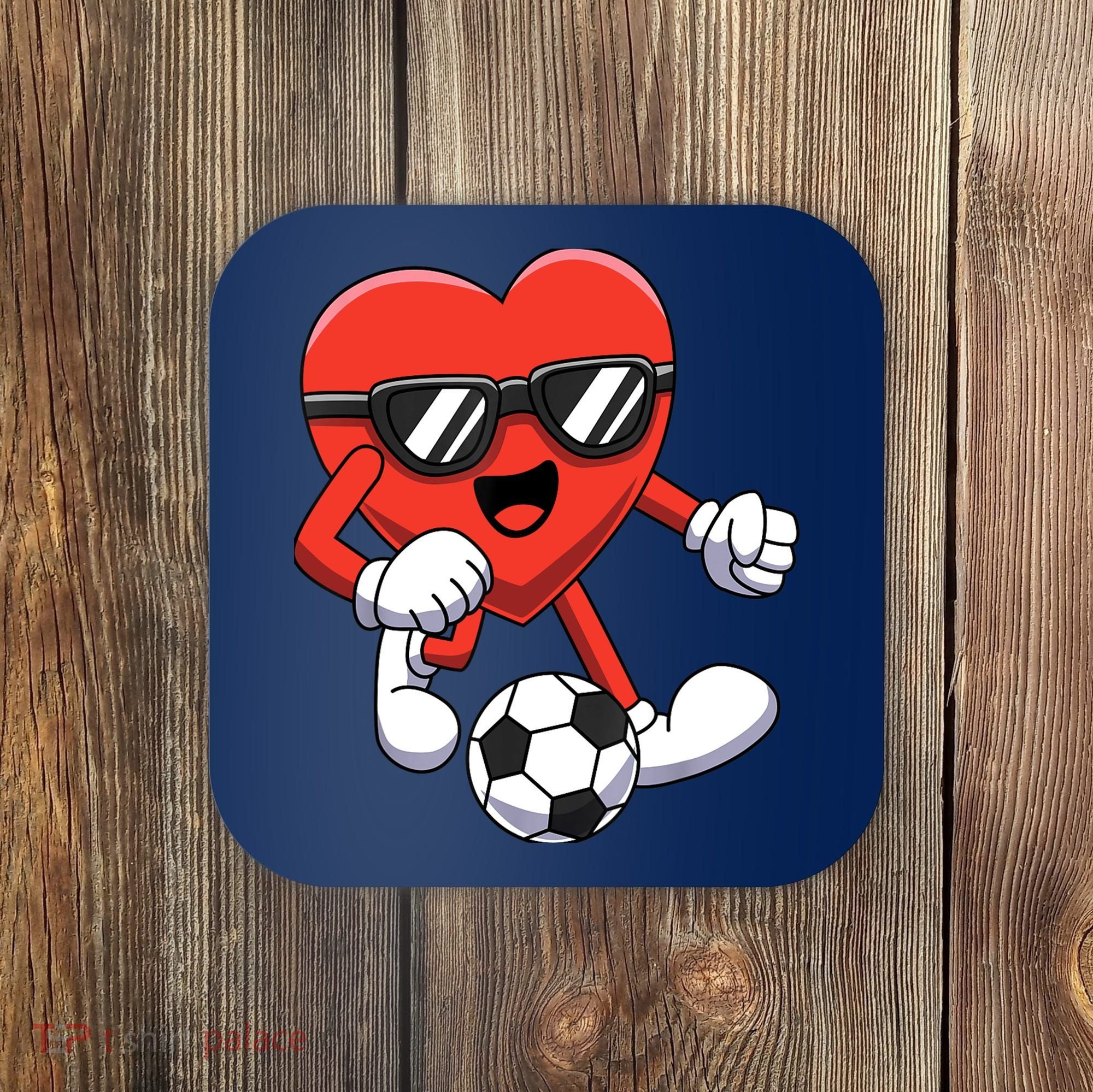 Funny Valentines Day Heart Playing Soccer Boy Girl Coaster