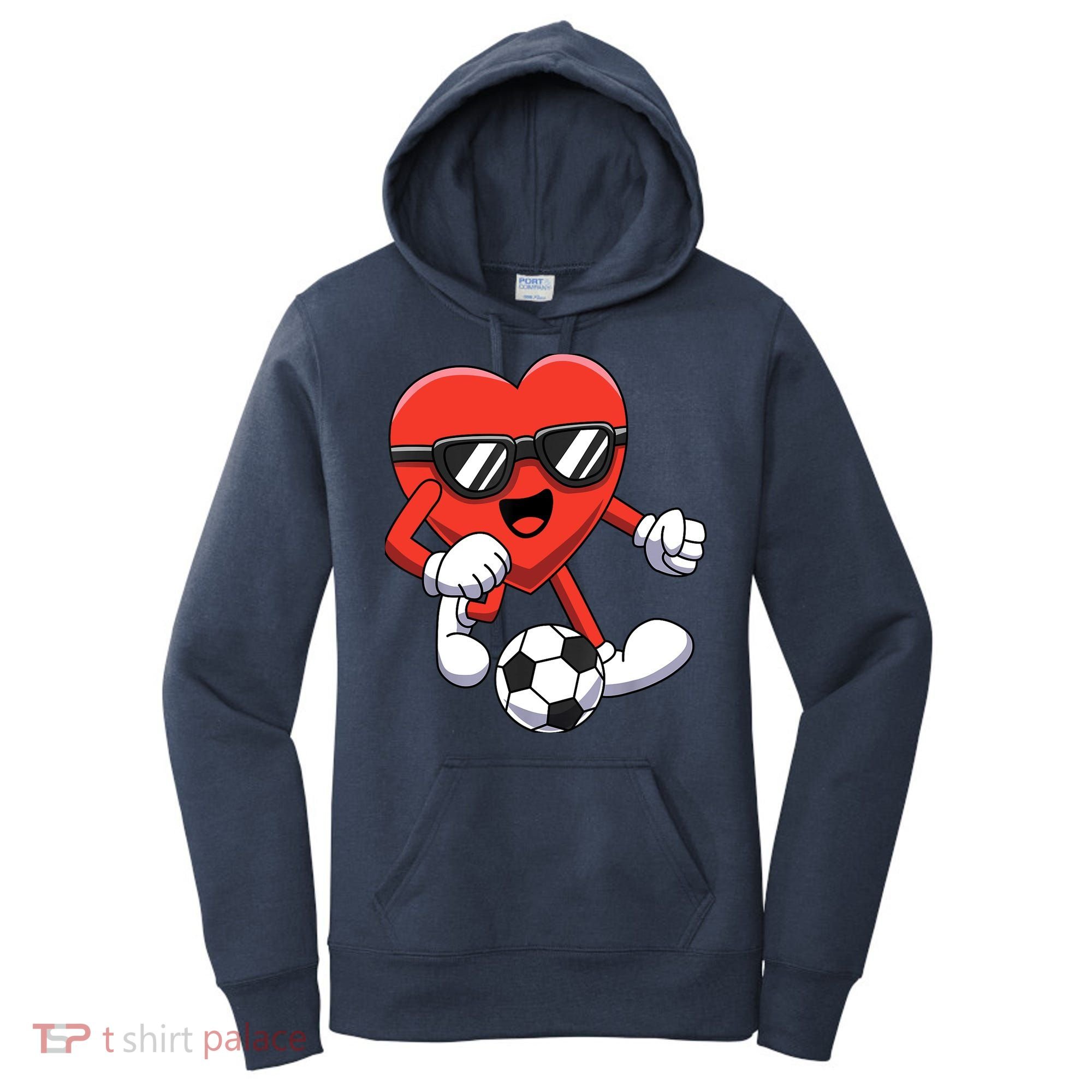 Funny Valentines Day Heart Playing Soccer Boy Girl Women's Hoodie