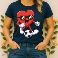 Funny Valentines Day Heart Playing Soccer Boy Girl Women's T-Shirt thumb 2