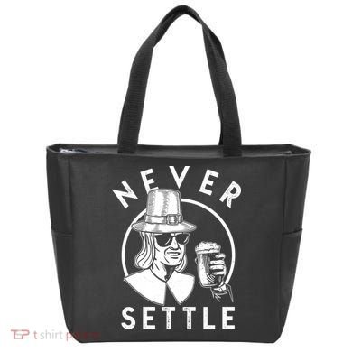 Funny Vintage Drinking Thanksgiving Pilgrim Never Settle Tote Bag