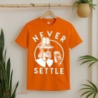 Funny Vintage Drinking Thanksgiving Pilgrim Never Settle T-Shirt thumb 2