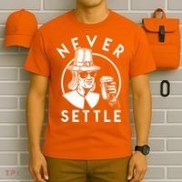 Funny Vintage Drinking Thanksgiving Pilgrim Never Settle T-Shirt thumb 6