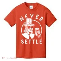 Funny Vintage Drinking Thanksgiving Pilgrim Never Settle Kids T-Shirt thumb 0