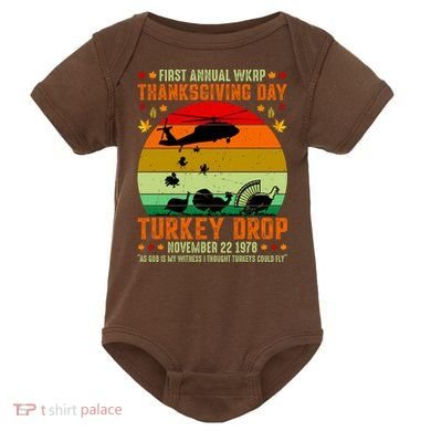 Funny Vintage First Annual WKAP Turkey Drop Baby Bodysuit