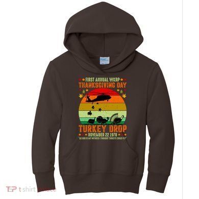 Funny Vintage First Annual WKAP Turkey Drop Kids Hoodie