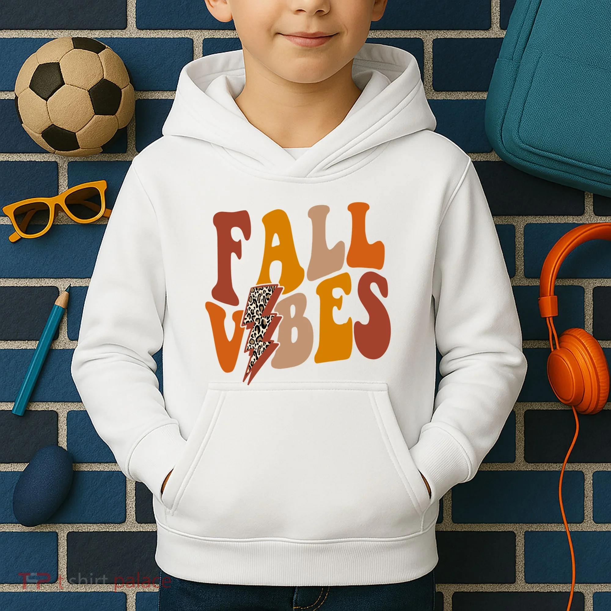 Fall Vibes Fall Season Lighting Bolt Kids Hoodie