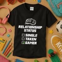 Funny Video Gamer Humor Relationship Status Single Taken Kids T-Shirt thumb 3