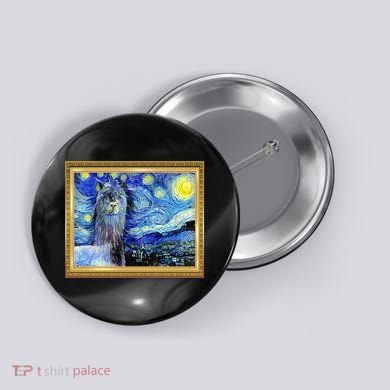 Funny Van Gogh Starry Night Llama Alpaca Button